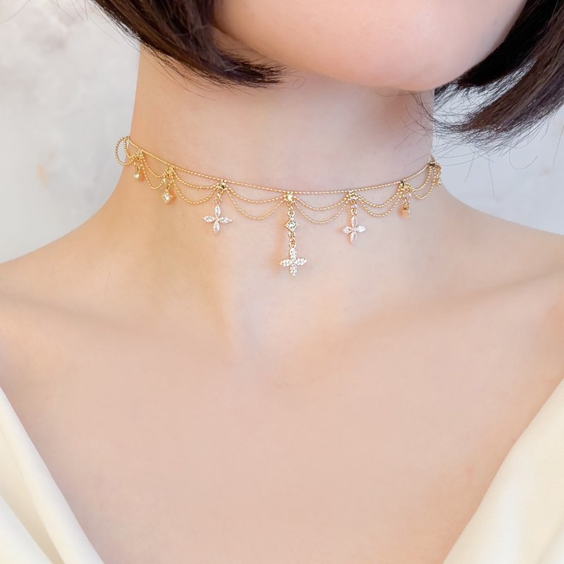 【クリスマス限定コレクション】Queen of Fortune/キュービックジルコニアのチョーカーネックレス SV686 - 頸鏈 - 其他金屬 金色