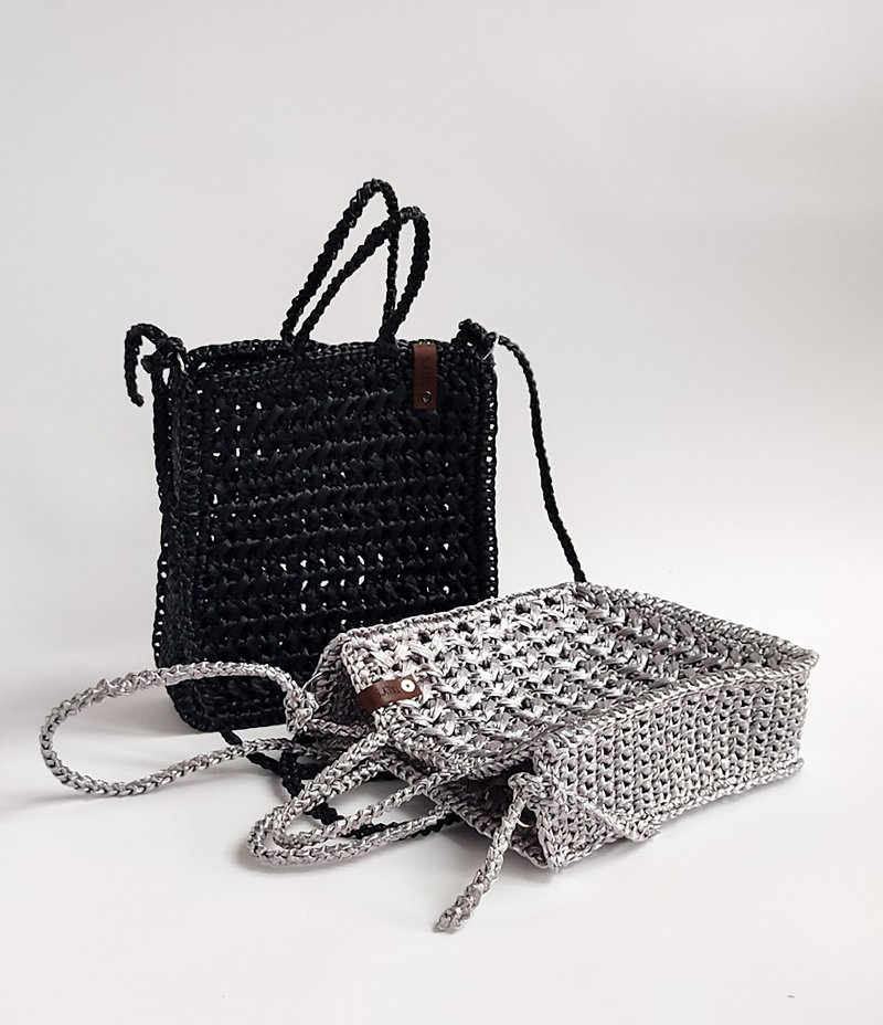 手作りのラフィアかぎ針編みバッグ - あらゆる機会に最適なスタイリッシュなレディースアクセサリー - トート・ハンドバッグ - 紙 シルバー