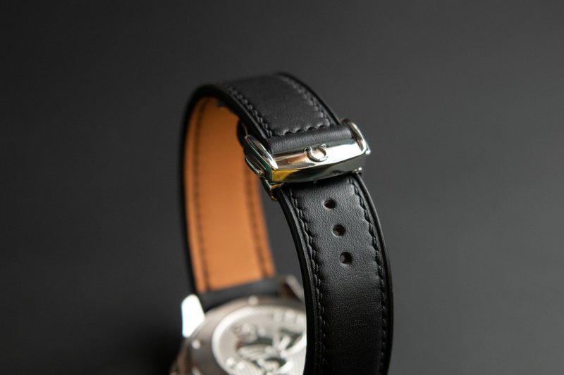 Black Barenia Calf leather watch strap for Omega deployment clasp - 錶帶 - 真皮 黑色