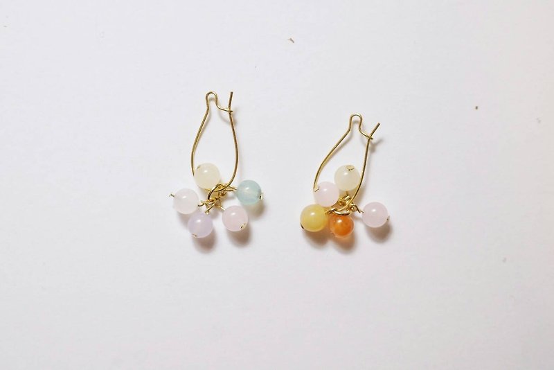 Sweet [X] handmade natural stone earrings person (Tianhe stone, stone color Morgan, powder) - ต่างหู - เครื่องเพชรพลอย 