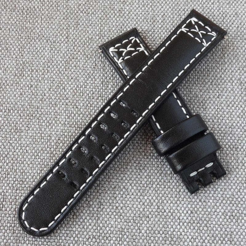 Black watch strap for Hamilton, watchband genuine leather, handmade - 錶帶 - 真皮 黑色