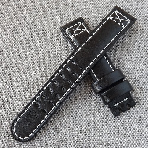 Leoni handmade Black watch strap for Hamilton, watchband genuine leather, handmade