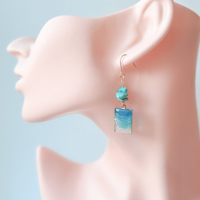 Ocean-colored earrings - ต่างหู - ไม้ สีน้ำเงิน