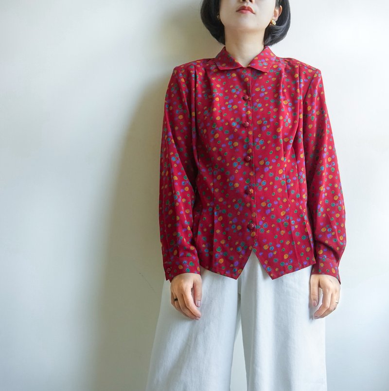 手繪氣泡/日本古著襯衫 - 女襯衫 - 聚酯纖維 