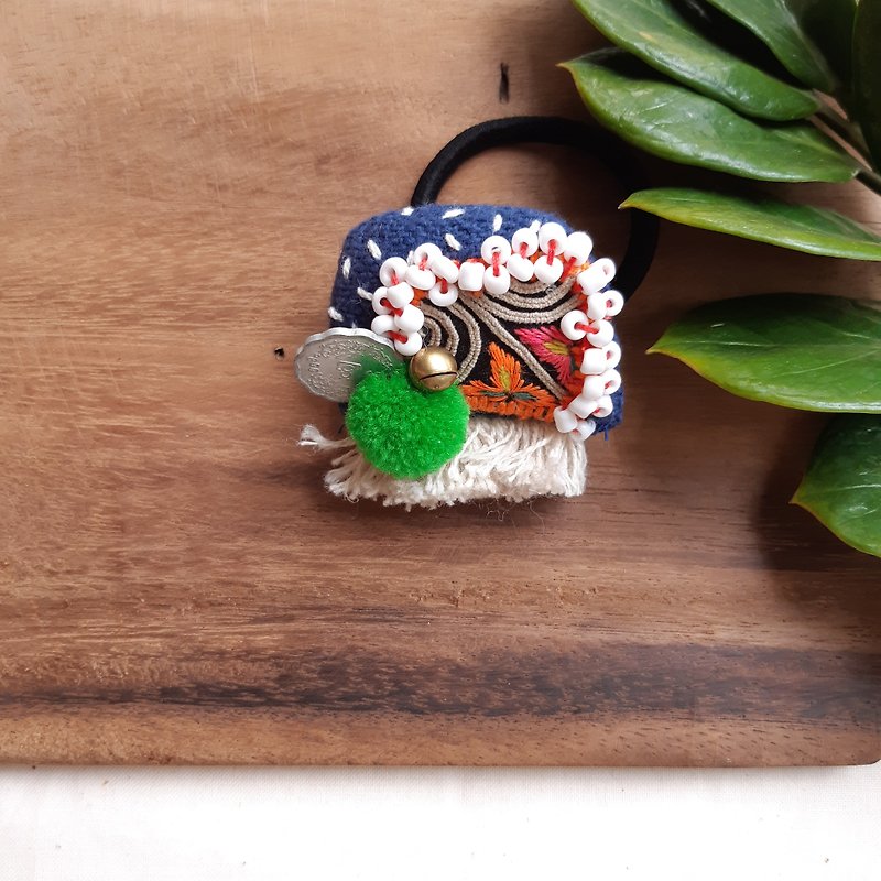 DUNIA handmade /colorful Hmong / Miao embroidery national wind hair ring-10 - Hair Accessories - Cotton & Hemp Blue