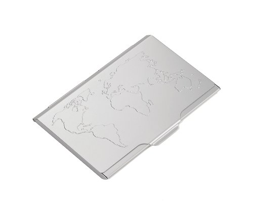 TROIKA 【客製化雷刻】世界地圖輕巧名片夾(銀色)