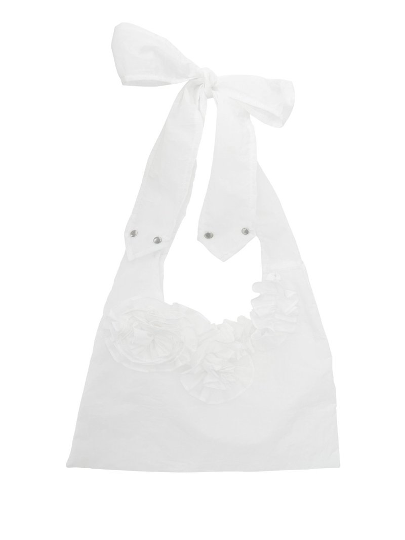 NYLON FLOWER HOBO CROSS BAG (WHITE) - 側背包/斜背包 - 尼龍 白色