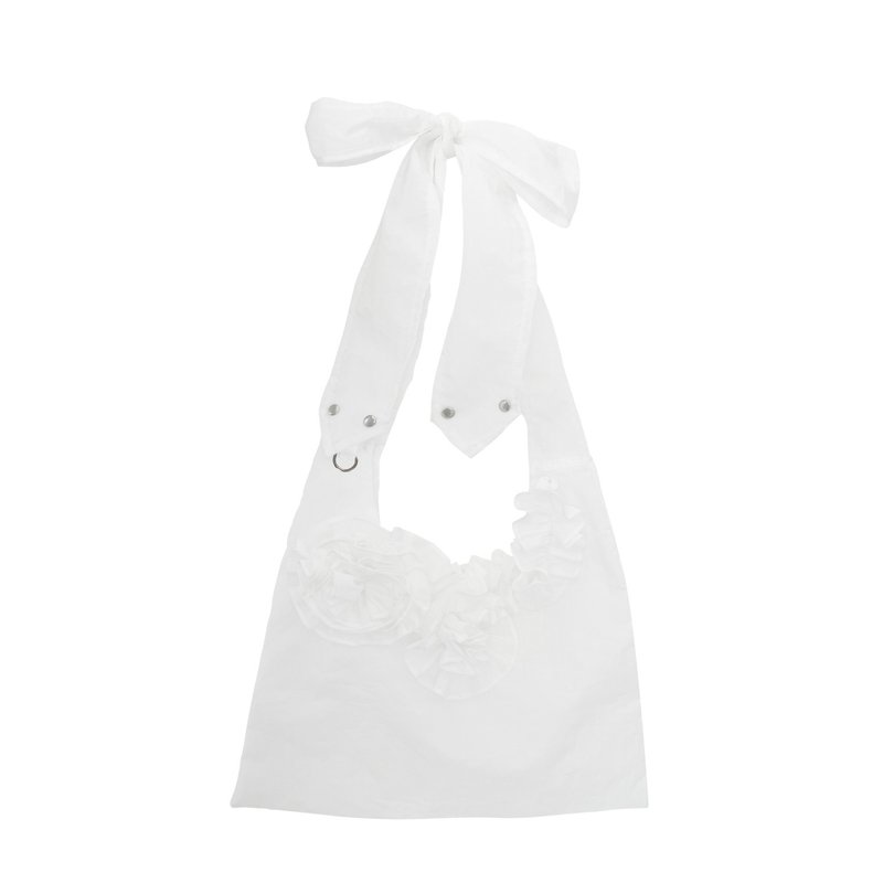 NYLON FLOWER HOBO CROSS BAG (WHITE) - 側背包/斜背包 - 尼龍 白色