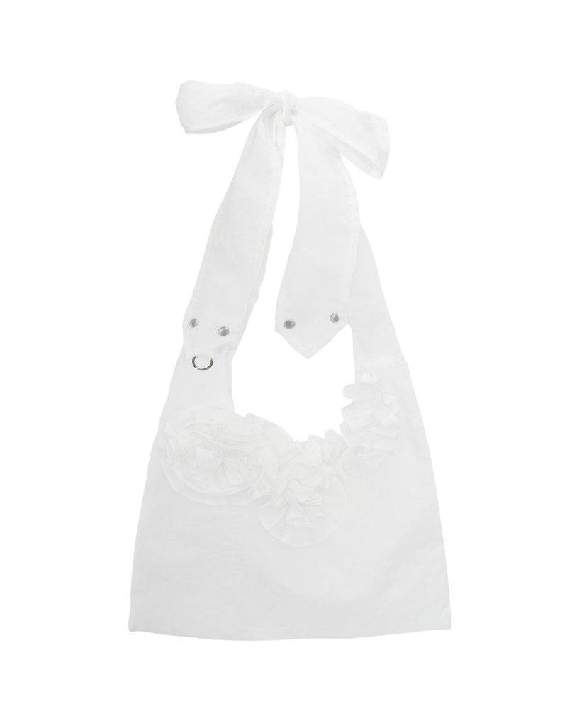 NYLON FLOWER HOBO CROSS BAG (WHITE) - 側背包/斜背包 - 尼龍 白色