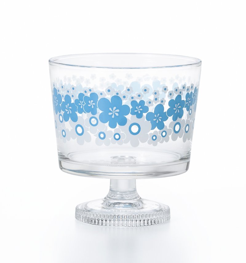 1964 Desert Cup Glass Retro [Adelia Retro Legged Dessert Deep] Goblet Legged Showa Retro Tableware Miscellaneous Flower lover Print Retro Pop - Cups - Glass Blue