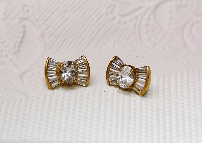 Brass Butterfly Knot Gemstone Earrings - Earrings & Clip-ons - Paper White