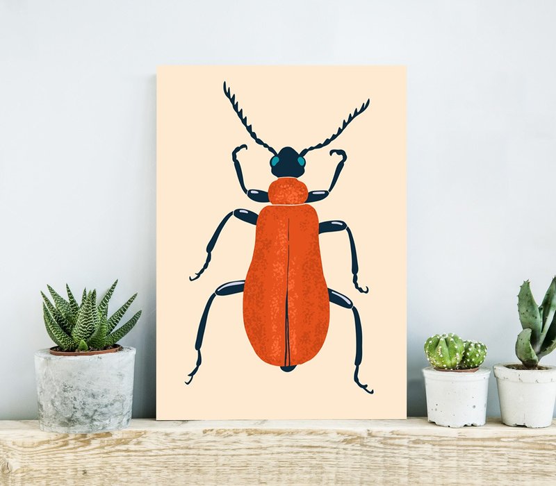 Tropical Red Beetle Poster for Nursery, Art for Children Room - 海報/掛畫/掛布 - 紙 