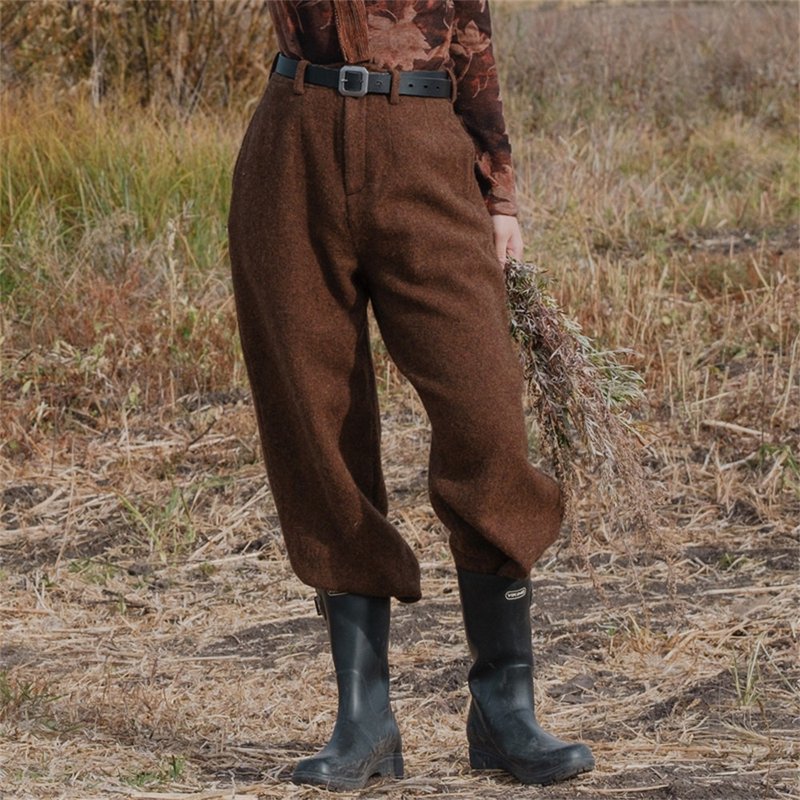 Brown British Retro Wool Nylon Straight Casual Pants - กางเกงขายาว - ขนแกะ สีนำ้ตาล