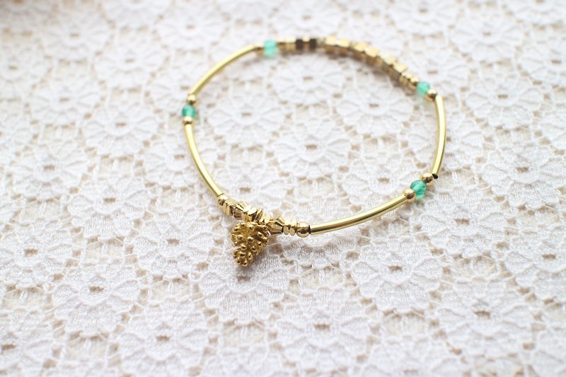 Pinecone-Green agate brass handmade bracelet - Bracelets - Other Metals Gold