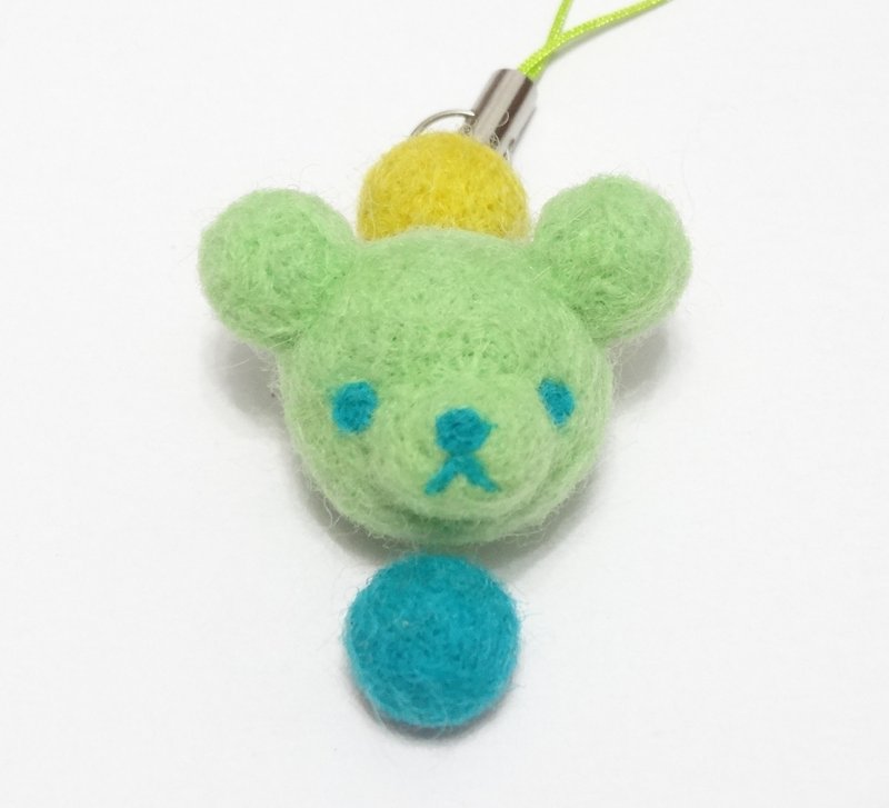 草地綠小熊-羊毛氈 "鑰匙圈、吊飾、擺飾"(可客製化更改顏色) - 鑰匙圈/鑰匙包 - 羊毛 綠色