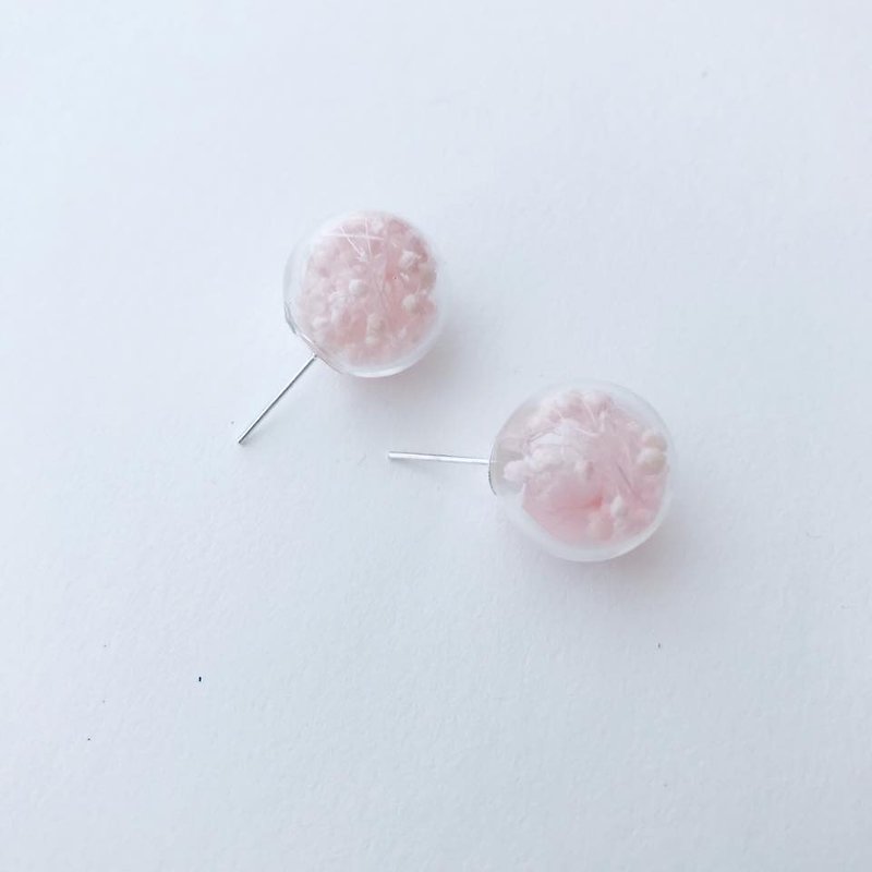 Pink Preserved Flowers earrings birthday Bridal Shower Bridesmaid Glass Bal - Earrings & Clip-ons - Glass Pink