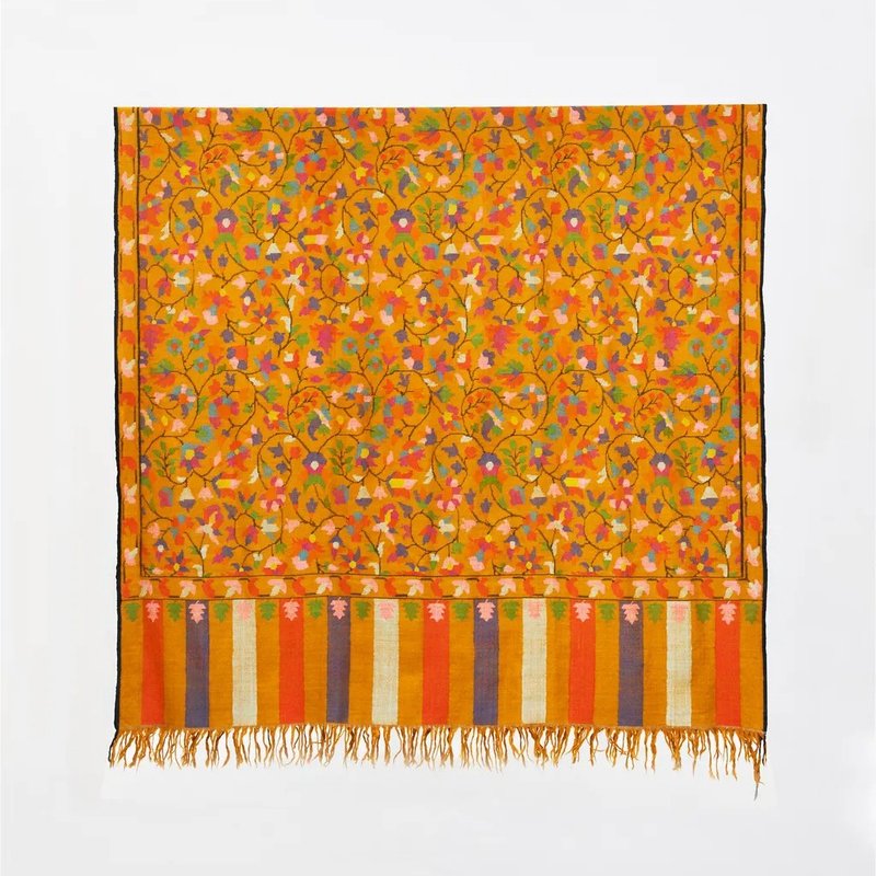 (在庫あり)カシミール クラシックフローラル柄 最高級手織りカニ（Hand Woven Kani） - マフラー・ストール - ウール オレンジ