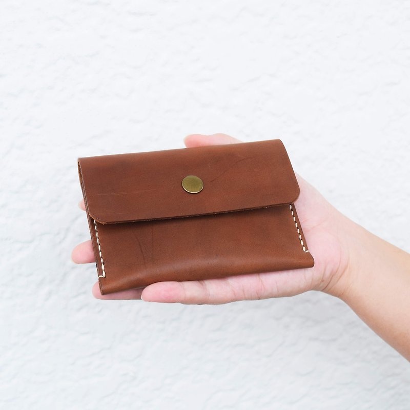 【Customized】Leather Coin Purse Card Holder Dark Brown Coffee Custom Lettering Custom Gift Box - กระเป๋าใส่เหรียญ - หนังแท้ สีนำ้ตาล
