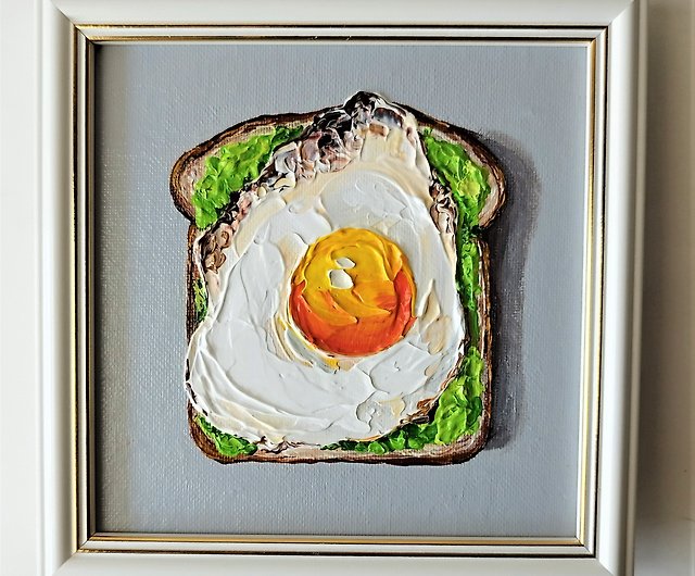 テクスチャーアートの目玉焼きサンドイッチでユニークなキッチンの壁の 