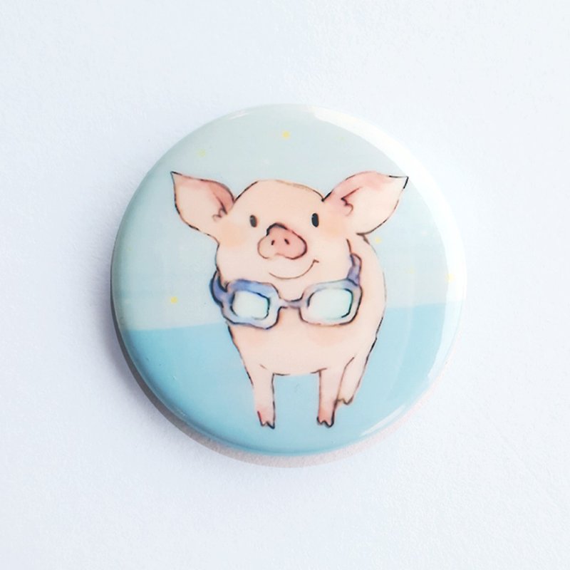 Want to go to the beach badge brooch / goggles pig - Brooches - Plastic Blue