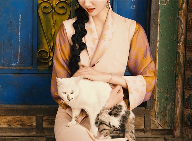 清瑤中式美學 中國風浪漫文藝西藏服套裝 - 連身裙 - 其他材質 金色