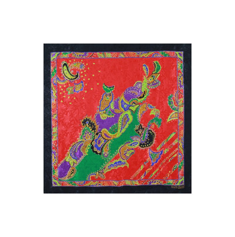 戻る赤アメーバヴィンテージスカーフのグリーン::銀河の古典的なスカーフに（SC-26） - スカーフ - シルク・絹 