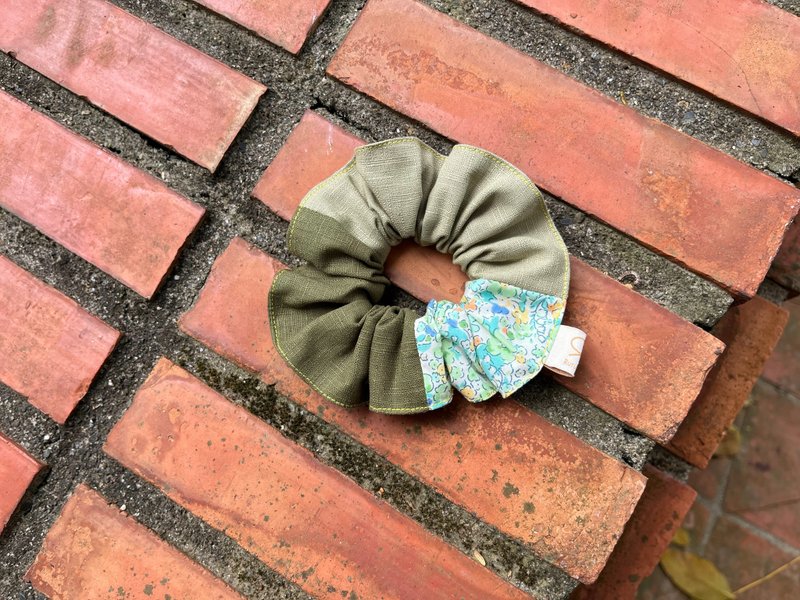 三拼荷葉髮圈 / 甜甜圈 / 夏日清新 - 髮夾/髮圈 - 棉．麻 綠色