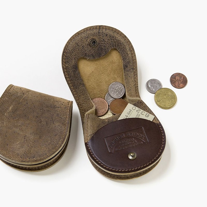 Japan ANCHOR BRIDGE KUDU Antelope Leather Coin Purse - กระเป๋าใส่เหรียญ - หนังแท้ สีนำ้ตาล
