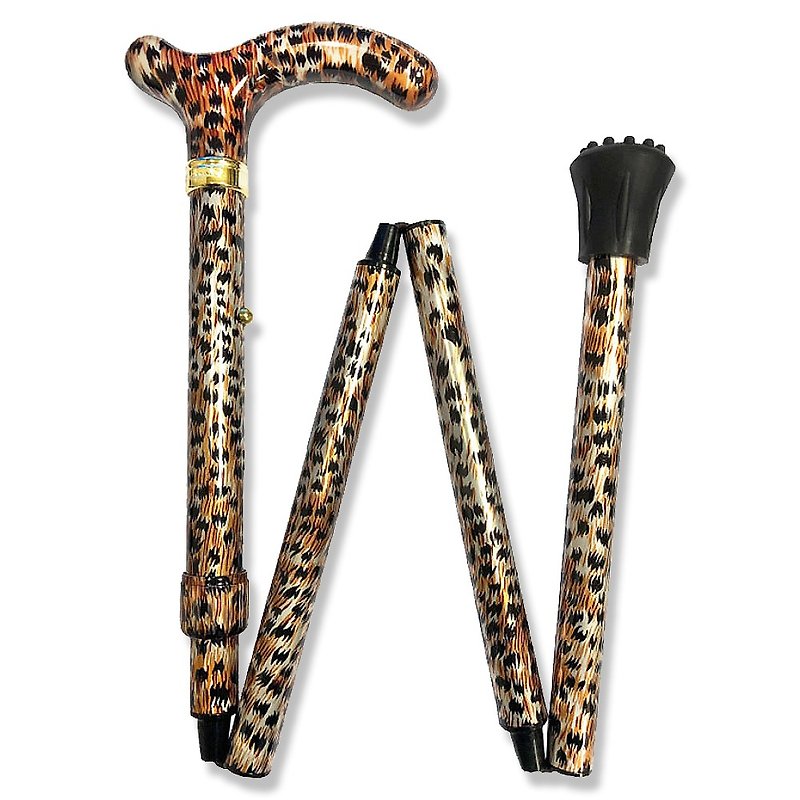Foldable storage + height adjustment. Fashion folding walking stick <cheetah print-fine style> - Other - Other Metals 