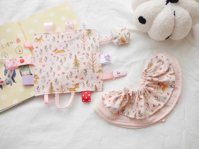 Double-layer lotus leaf bib + label soothing towel Miyue Gift Box Pink Fawn - Baby Gift Sets - Cotton & Hemp Pink