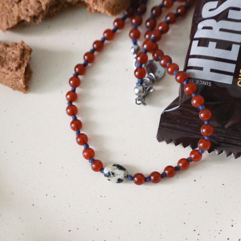 Cookie & Blueberry Agate Necklace - สร้อยคอ - สแตนเลส สีแดง