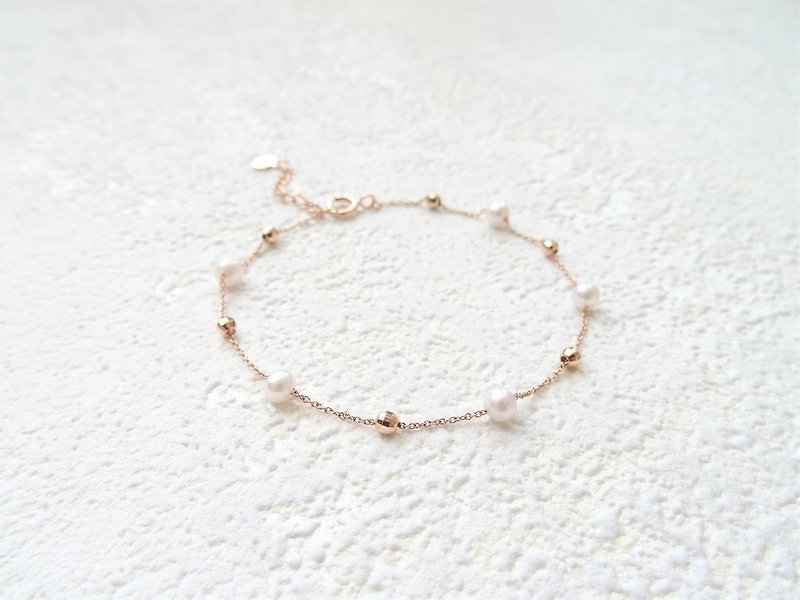 18K Pink / Rose Solid Gold Faceted Beads Akoya Pearls Adjustable Dainty Bracelet - Bracelets - Pearl Gold