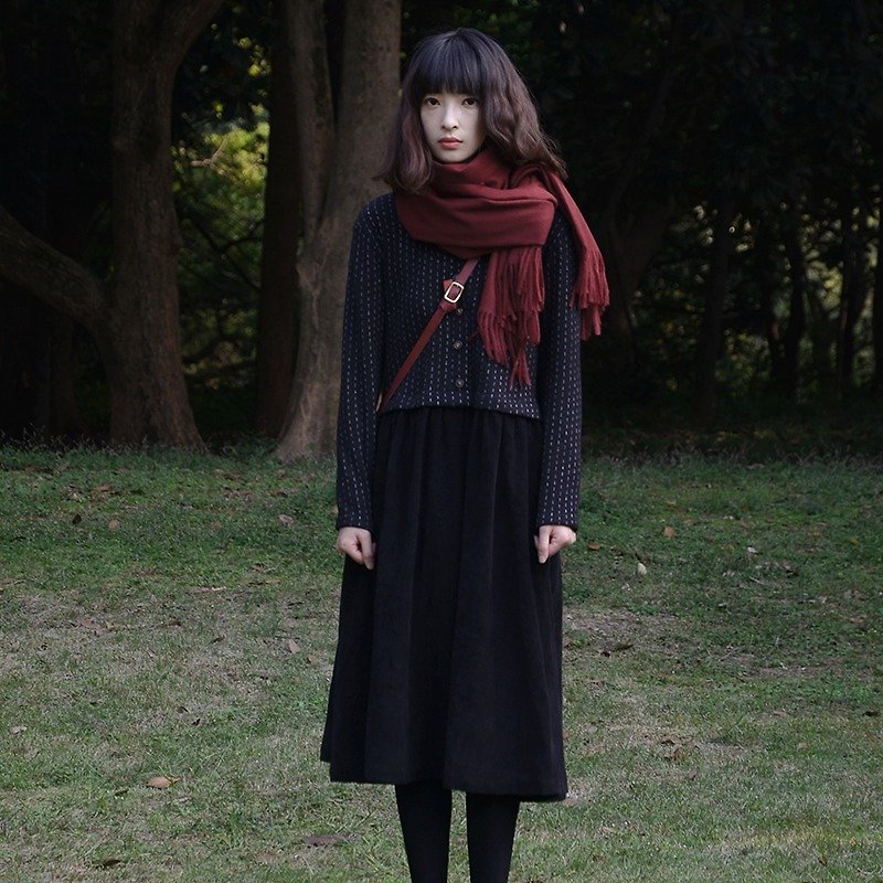 羊毛呢-燈芯絨雙拼洋裝|連衣裙|羊毛呢+燈芯絨|獨立品牌|Sora-63 - 連身裙 - 羊毛 