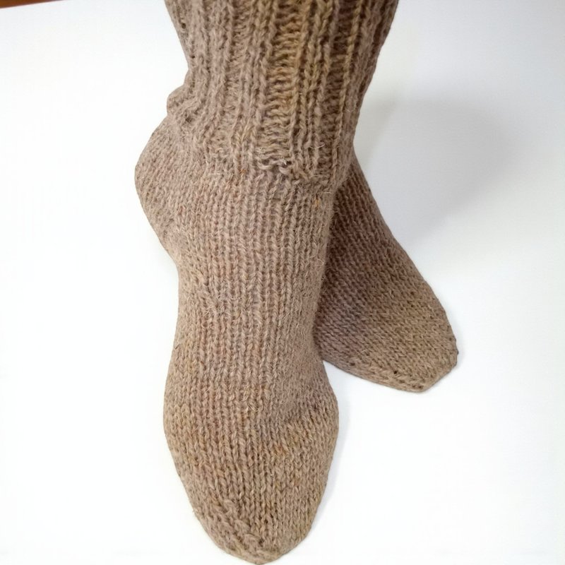 手工編織 純羊毛襪 天然羊毛 冬季保暖襪 手作襪子 多色選 - 襪子 - 羊毛 咖啡色