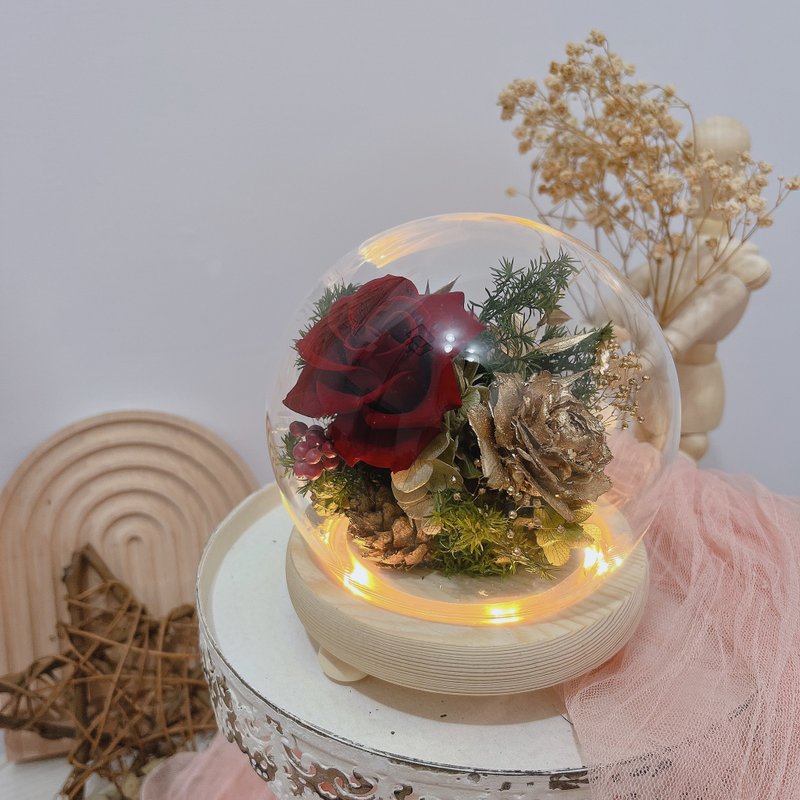 情人節禮物/氛圍感永生花夜燈/酒紅色系 - 乾燥花/永生花 - 植物．花 紅色