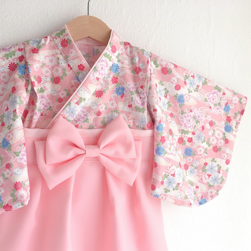 日本褲和服- 流水花 Pink-Light Pink (女童/嬰兒/兒童) - 童裝禮服 - 棉．麻 粉紅色