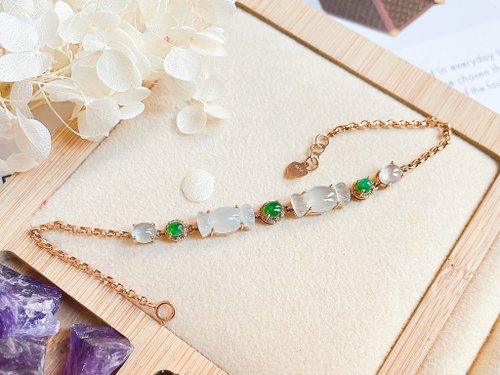 Pine St. Jewelry 松樹街輕奢珠寶 18K純金鑽石冰玻種起光翡翠A貨緬甸玉 手鍊