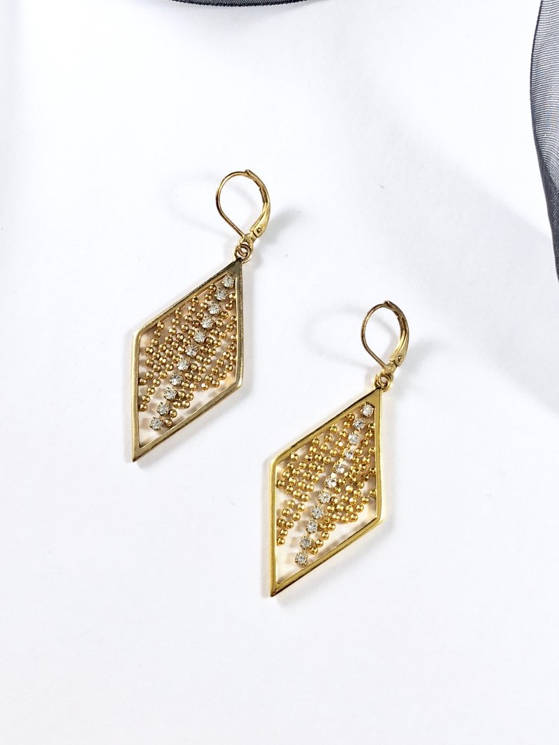 Vintage 80s Gold Dangle Waterfall Earrings - 耳環/耳夾/耳骨夾 - 貴金屬 金色