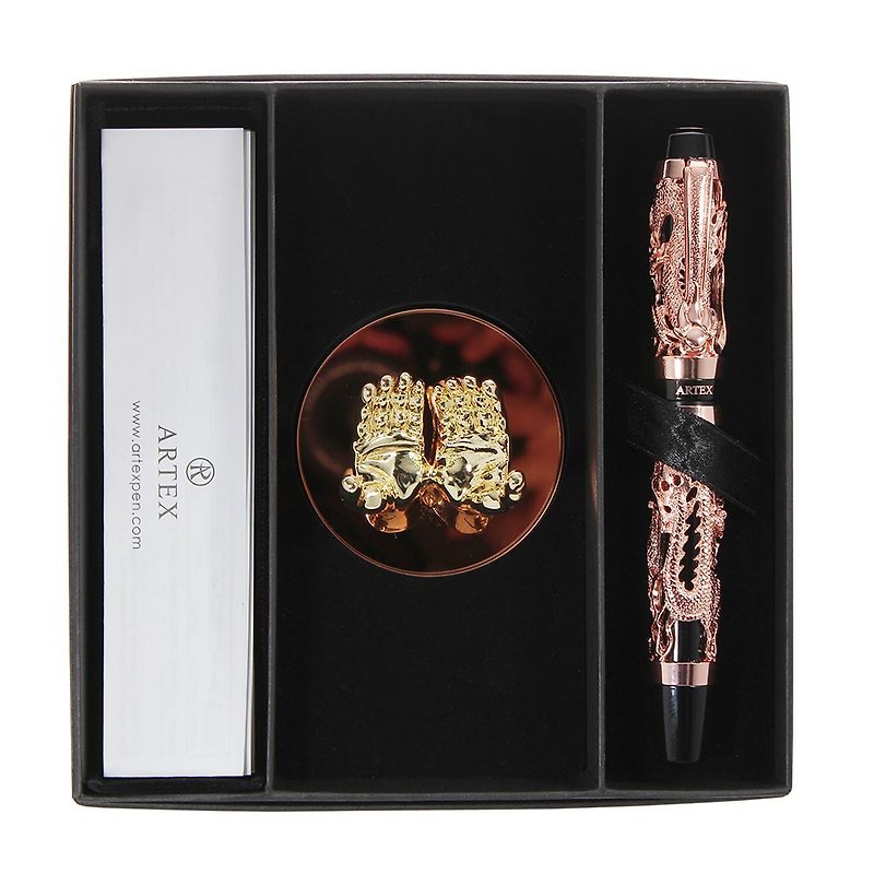 ARTEX Seal Rose Gold Dragon Ball Pen + Gold Hands Pen Stylus Gift Box - Rollerball Pens - Copper & Brass Gold