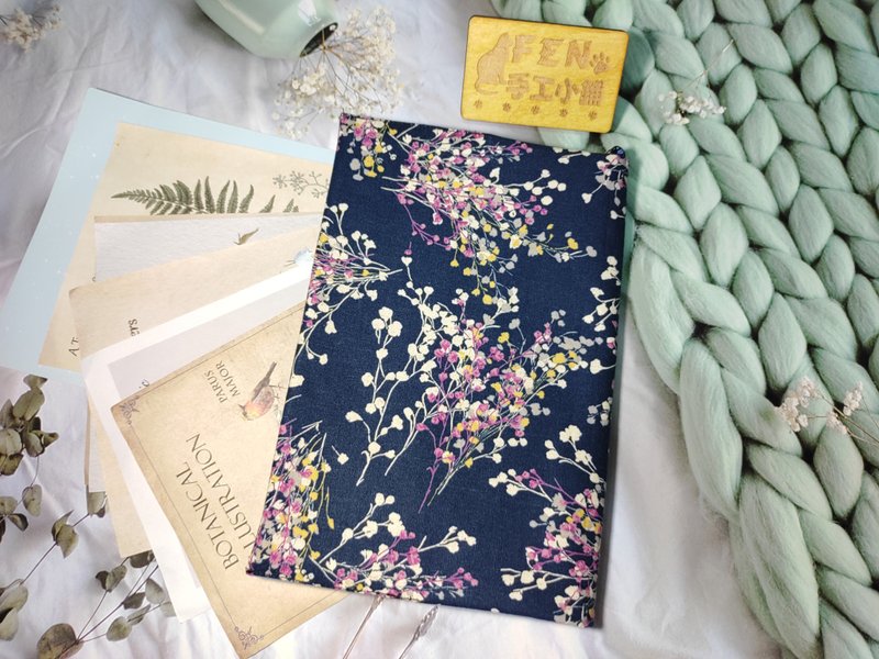 Flower series-Japanese thin cotton and Linen fabric-dark blue elegant bouquet style cloth book cover-cloth book jacket suitable for A5- - Book Covers - Cotton & Hemp 