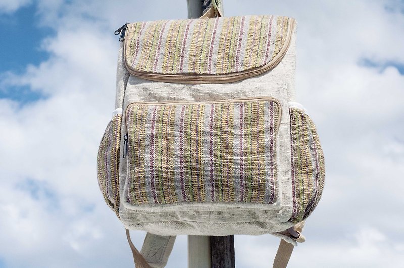 Cotton and linen stitching design backpack / shoulder bag / ethnic mountaineering bag / patchwork bag / computer bag - weaving desert - กระเป๋าเป้สะพายหลัง - ผ้าฝ้าย/ผ้าลินิน หลากหลายสี