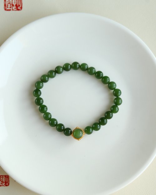 Angel's tears 天使之淚 Jewelry Design 天然和田玉 /和闐玉-碧玉 純銀鎏金鑲嵌碧玉配飾設計單圈手串手鍊