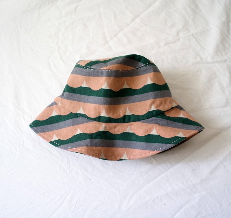 Japanese fabric pink scallop striped hand fisherman hat - Hats & Caps - Cotton & Hemp Khaki