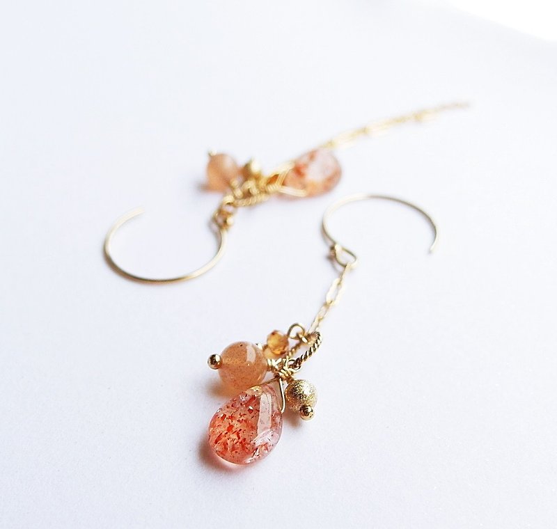 Top Sun Stone Net Body Asymmetric Earrings 14K GF Gift Natural Stone Light Jewelry Crystal - Earrings & Clip-ons - Gemstone Orange