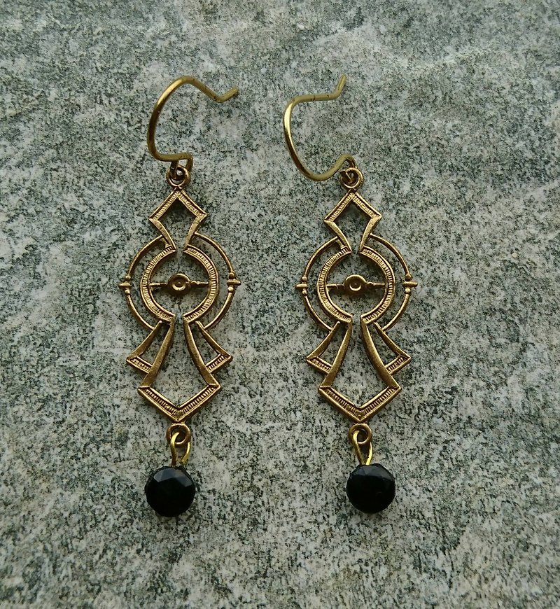 古典結構黃銅天然石耳環 - 耳環/耳夾 - 半寶石 