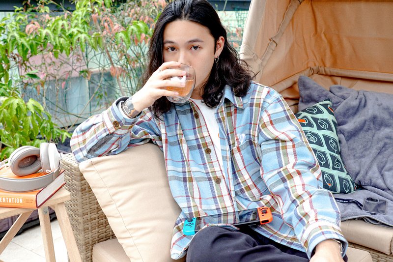 GOC Studio 日本格子綿布 shacket 襯衫外套 - 淺藍色 - 男夾克/外套 - 棉．麻 藍色