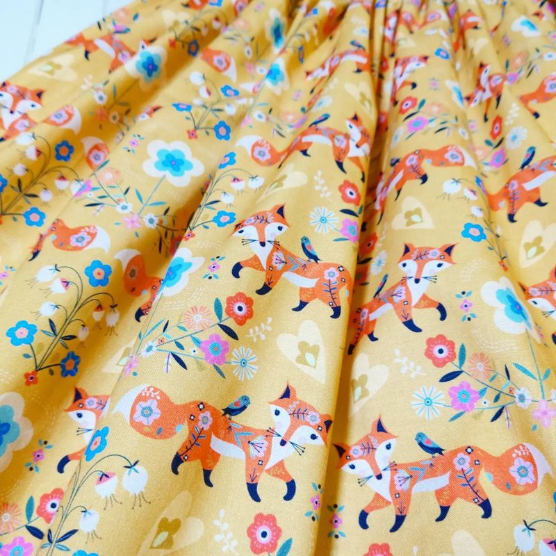 【受注制作】 きつねとお花のスカート ss23 / Free size / Fabric for England / 日本製 / owl - 裙子/長裙 - 棉．麻 黃色