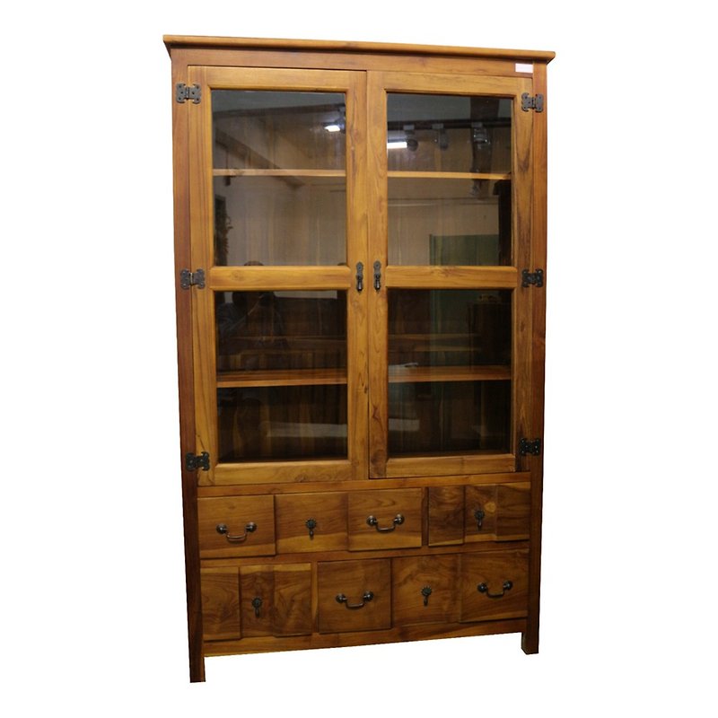 [Jidi Teak Furniture] Full teak glass double door high bookcase storage cabinet cabinet ETBC007 - Other Furniture - Wood 