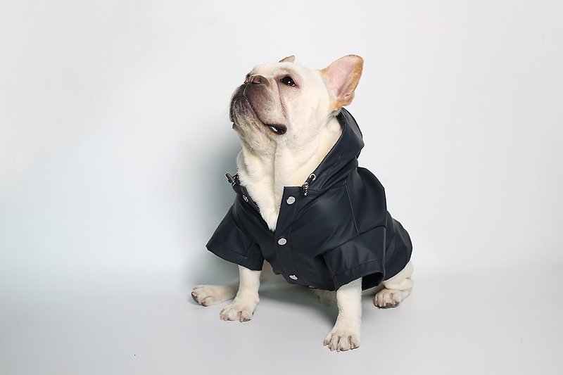 Hooded Raincoat for Dog, Dark Navy - ชุดสัตว์เลี้ยง - เส้นใยสังเคราะห์ 