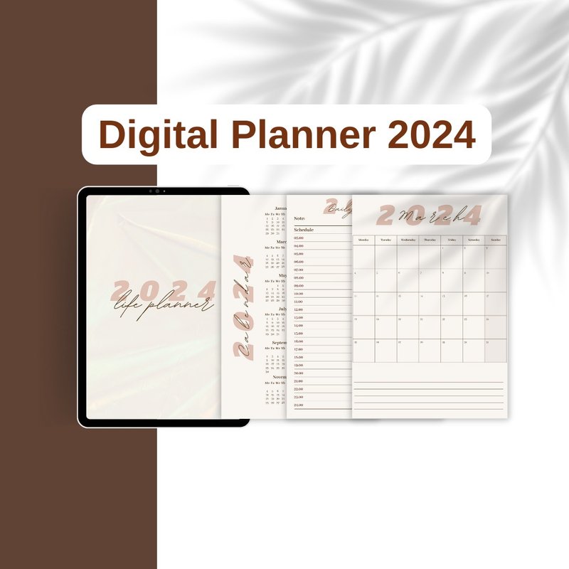 Simple Digital Planner 2024 PDF Aesthetic Beige Planner Hyperlinks for iPad - 電子手帳及素材 - 其他材質 